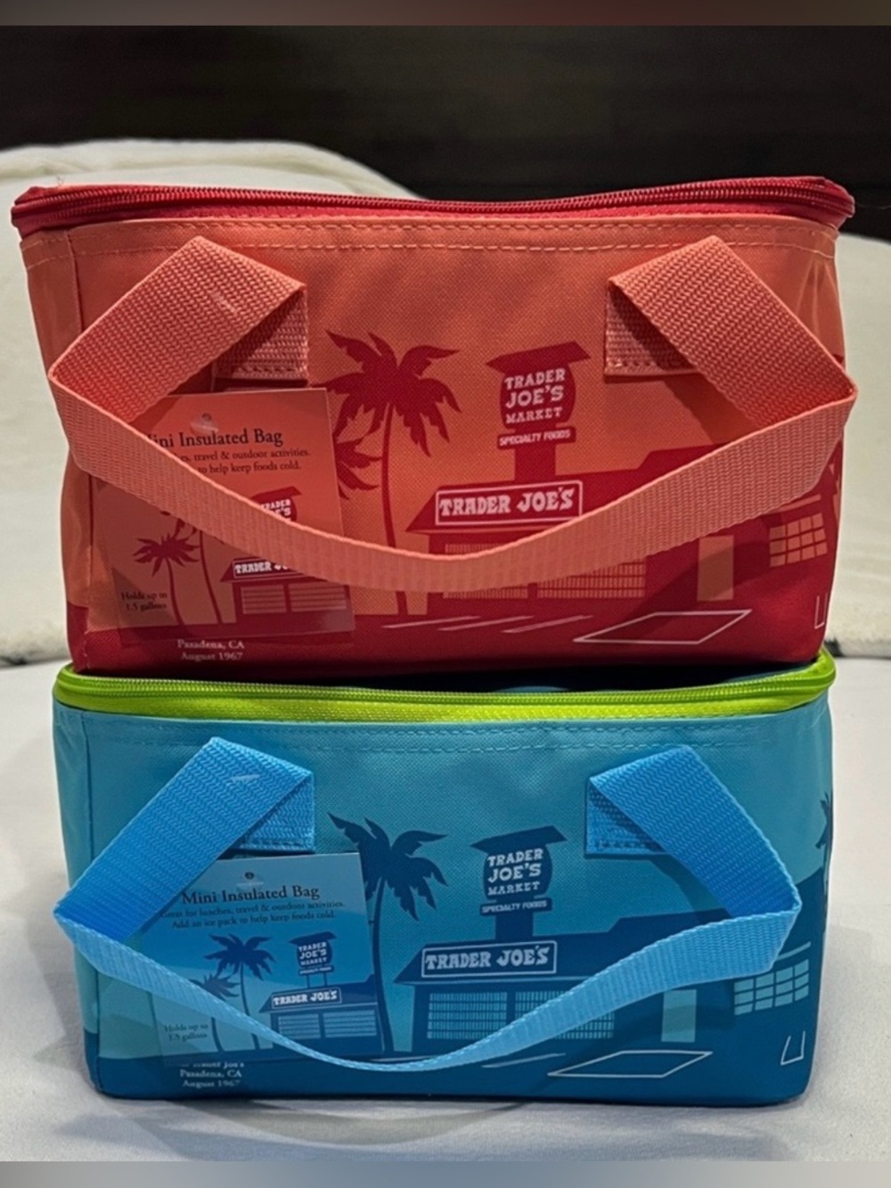 Trader Joe's Mini Coral and Blue Insulated Lunch Bags (Set of 2)